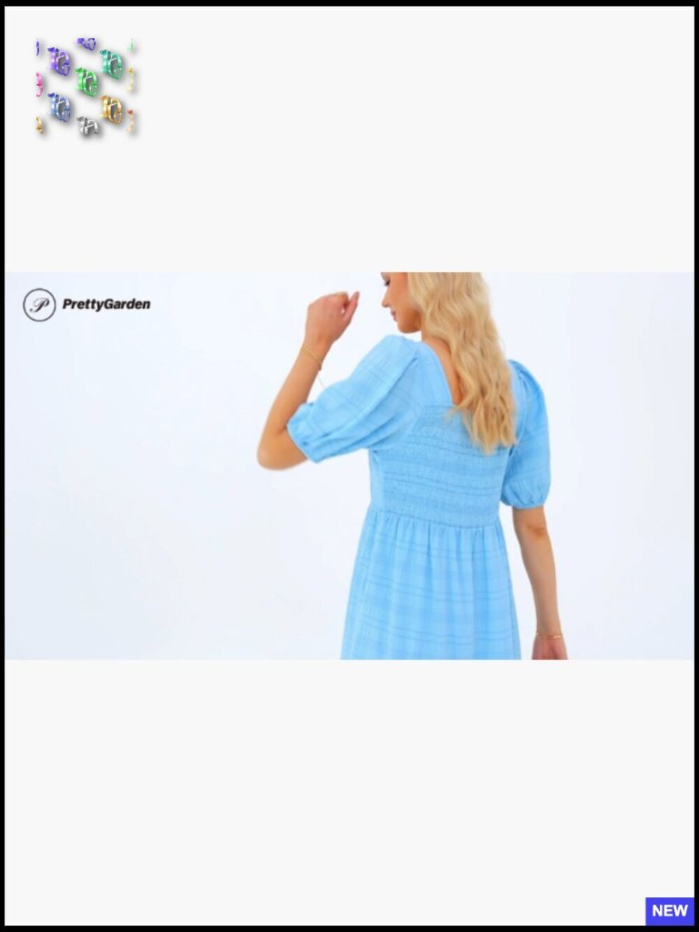 Puff Sleeve Square Neck Smocked Midi Dress Flowy A-Line High Waist Loose Fit - Picture 7 of 7